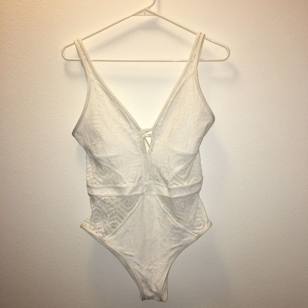 White, lace one-piece swimsuit